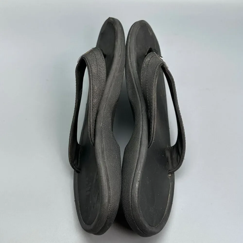 Olukai Ohana Women's Size 8 EUR 38 Flip Flop Thong Black Sandals Leather Shoes